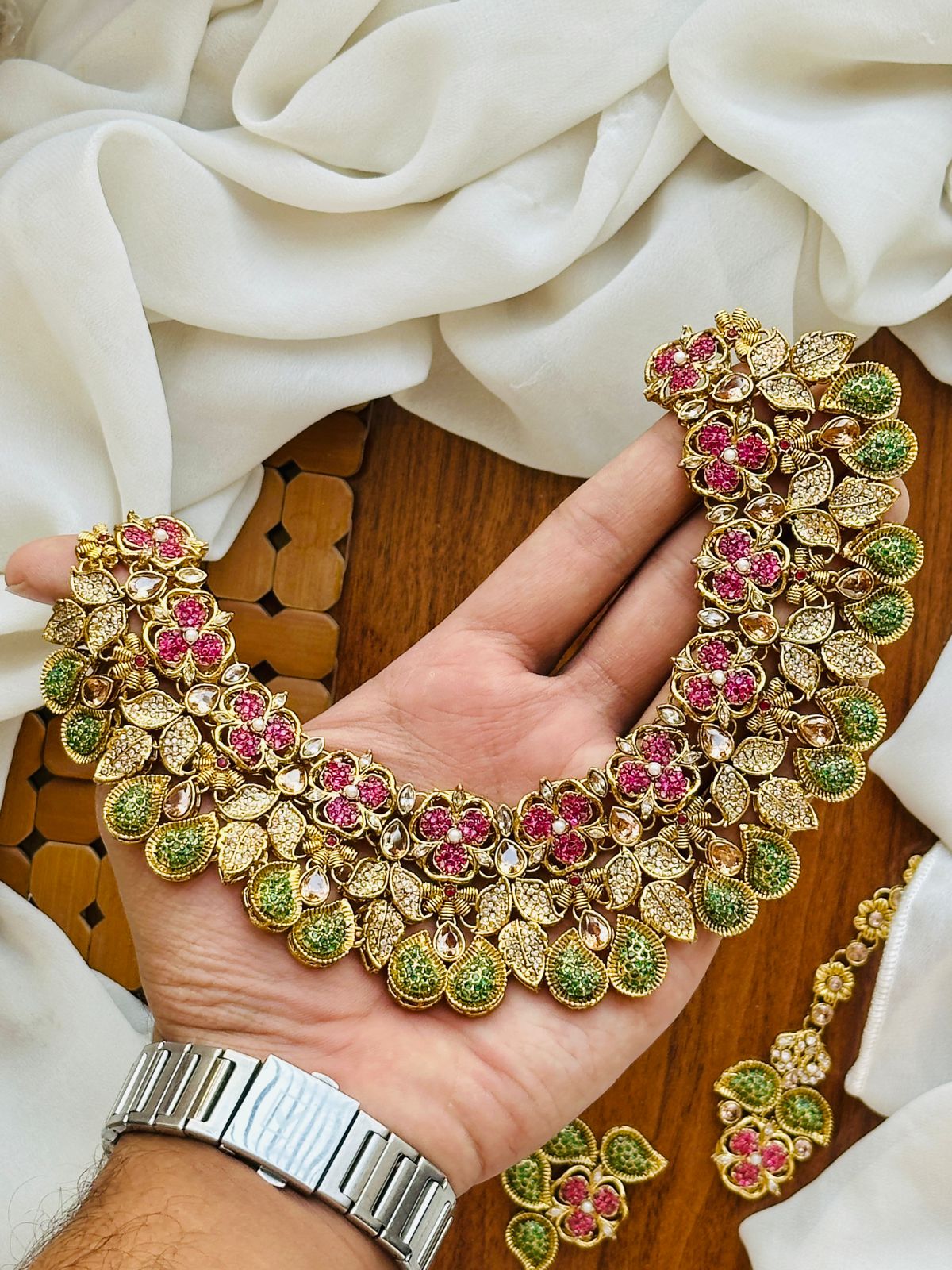 3D Designer Real Stone Work Jewelry Set