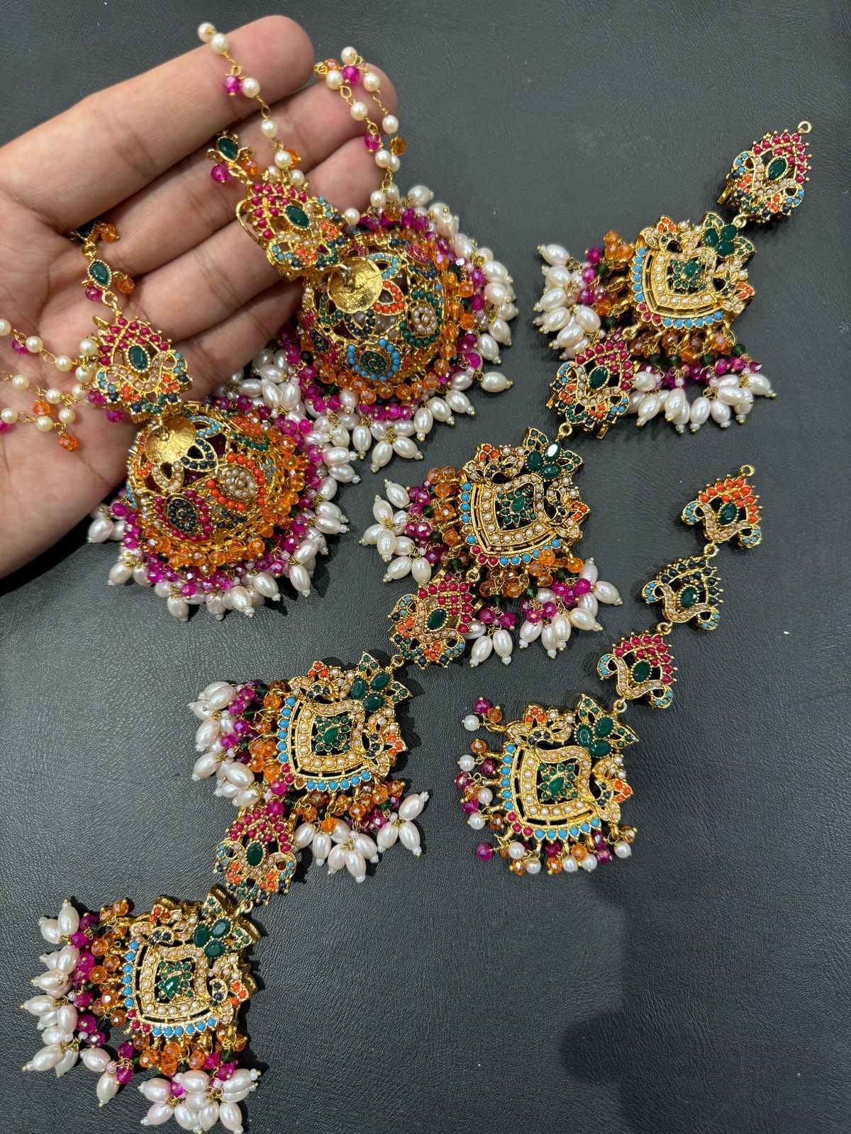 Designer Red & Pearl Statement Bridal Set