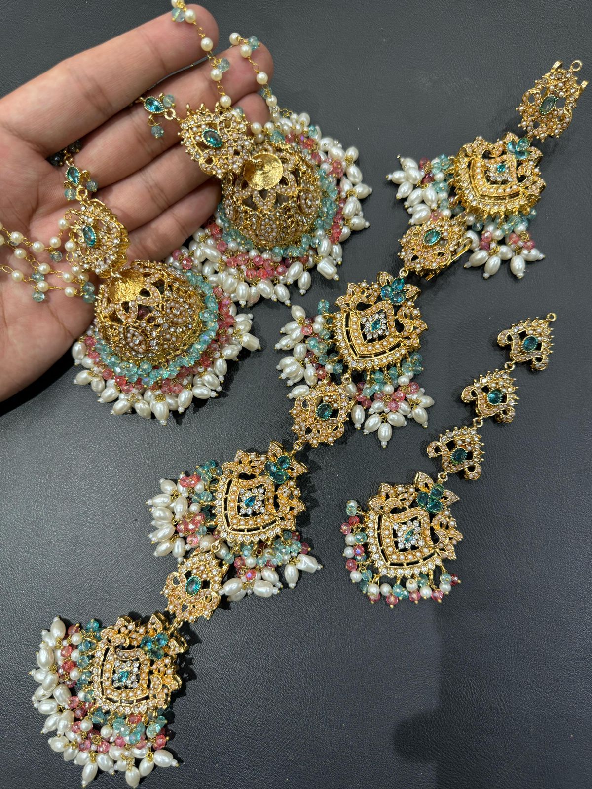 Designer Red & Pearl Statement Bridal Set