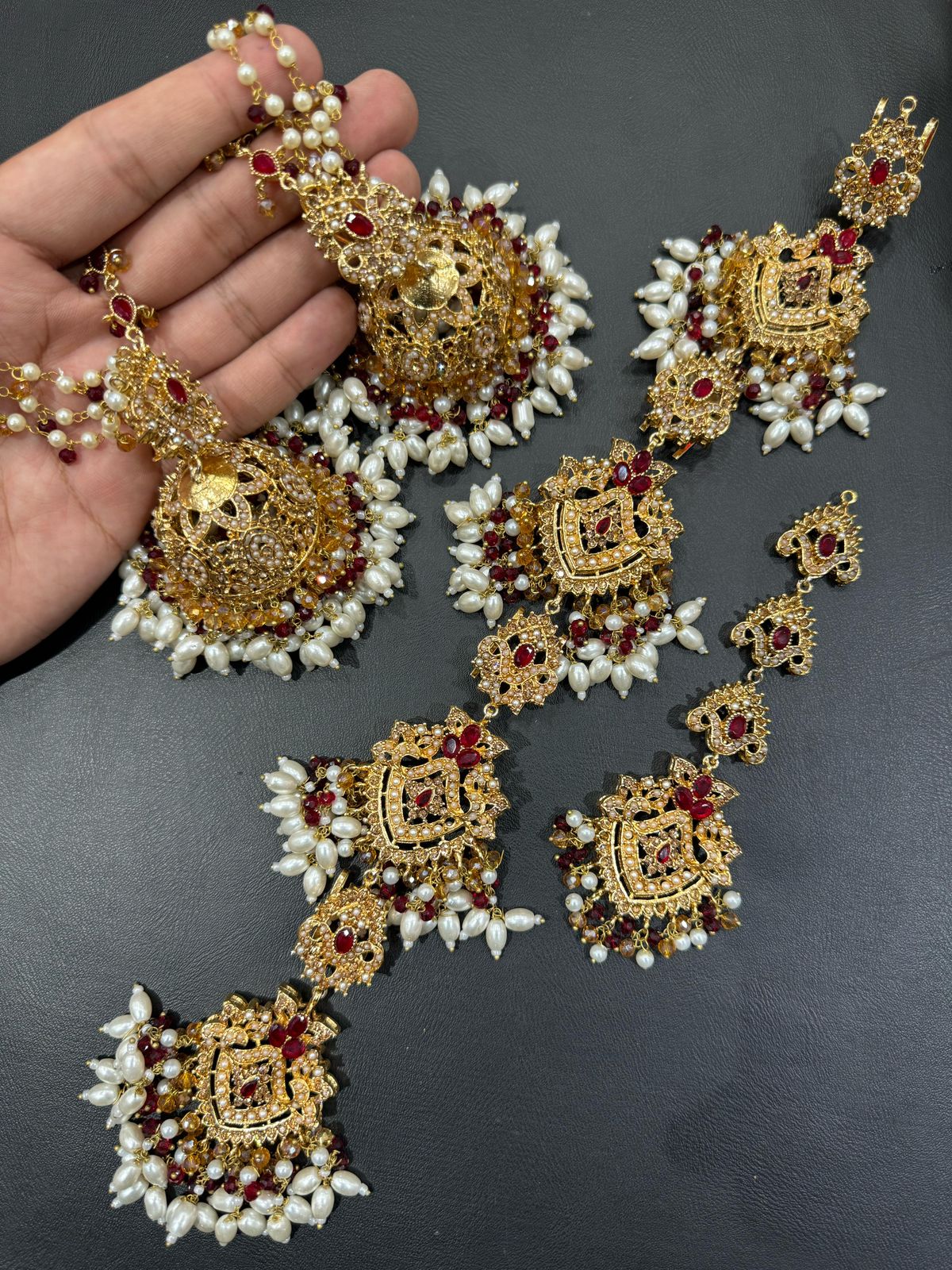 Designer Red & Pearl Statement Bridal Set