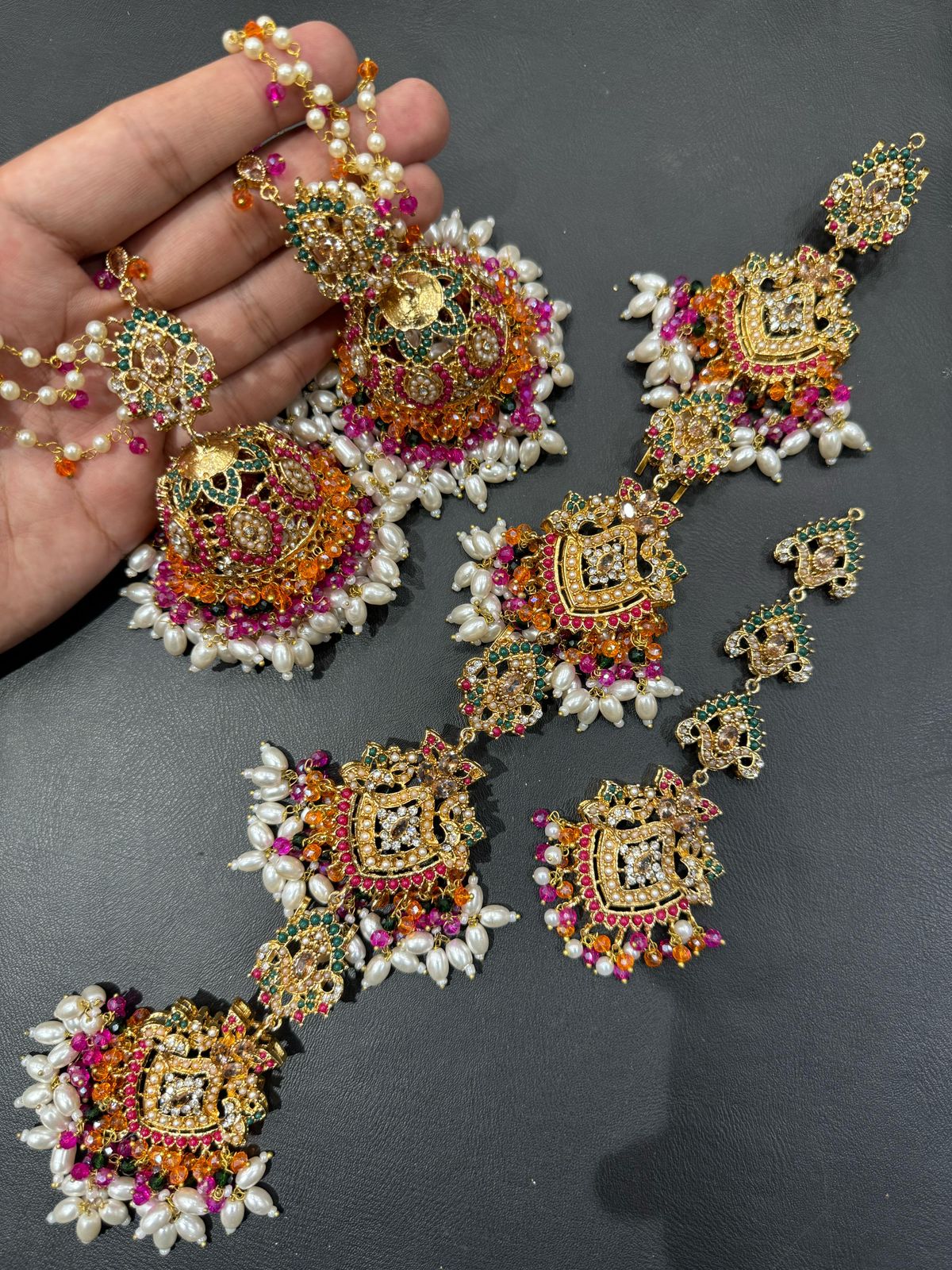 Designer Red & Pearl Statement Bridal Set