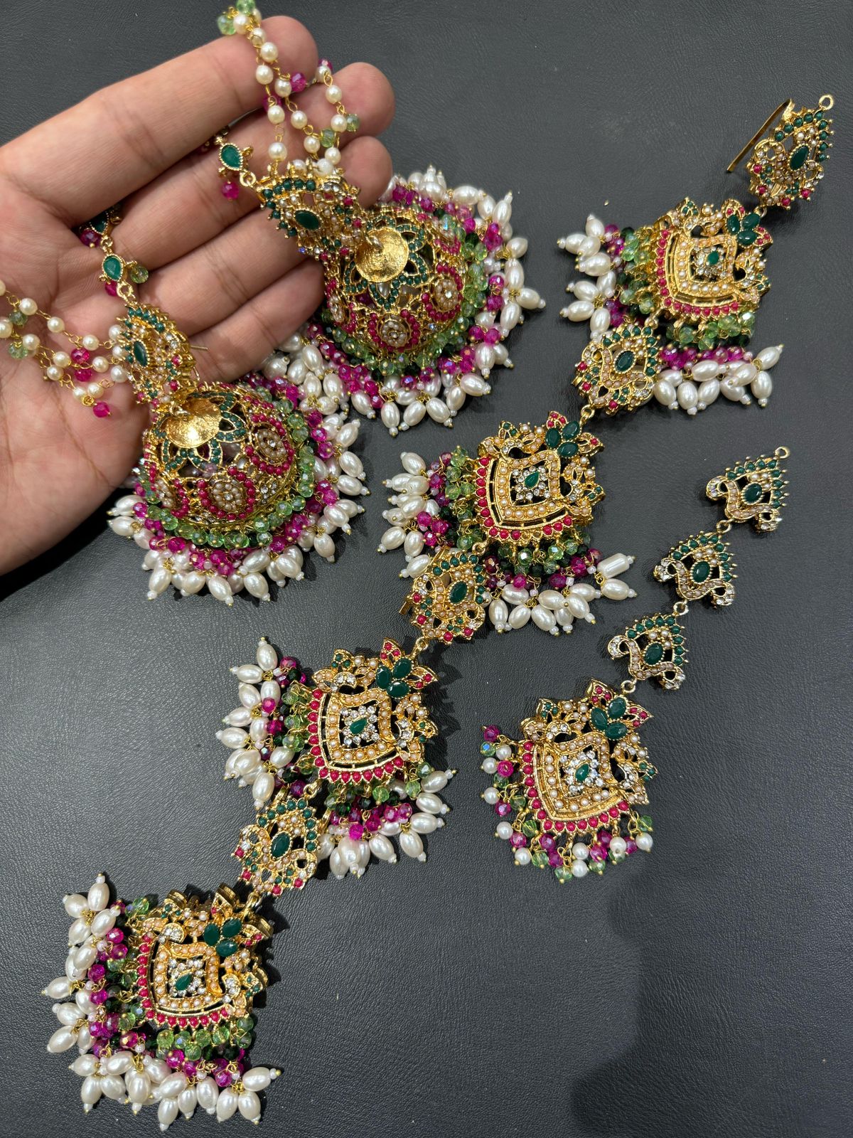 Designer Red & Pearl Statement Bridal Set