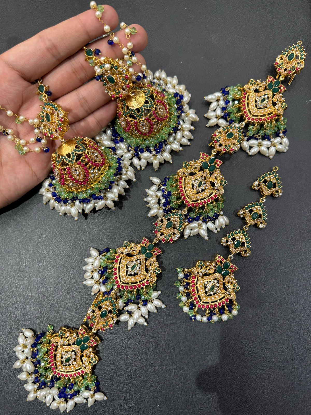 Designer Red & Pearl Statement Bridal Set