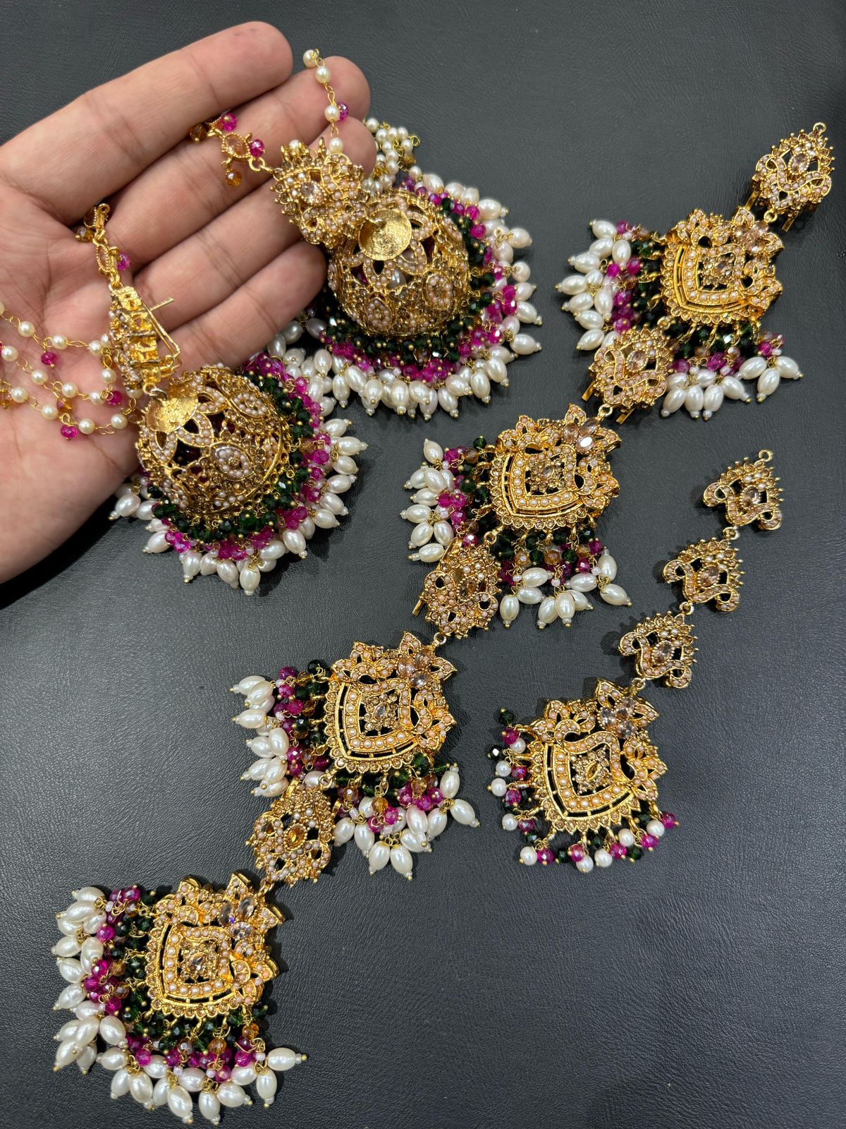 Designer Red & Pearl Statement Bridal Set