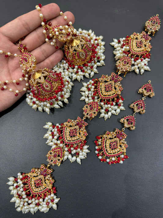 Designer Red & Pearl Statement Bridal Set